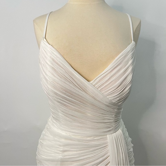 Watters 10 plunge draped mesh column 0739 gown white feminine - Picture 3 of 16